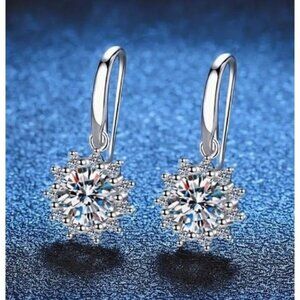 18k White Gold Plated Sterling Silver 0.5 CT Moissanite Sunflower Drop Earring